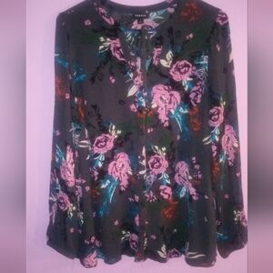 Torrid Womens 1x Crinkle Gauze Collarless Rayon Button Front Peasant Top